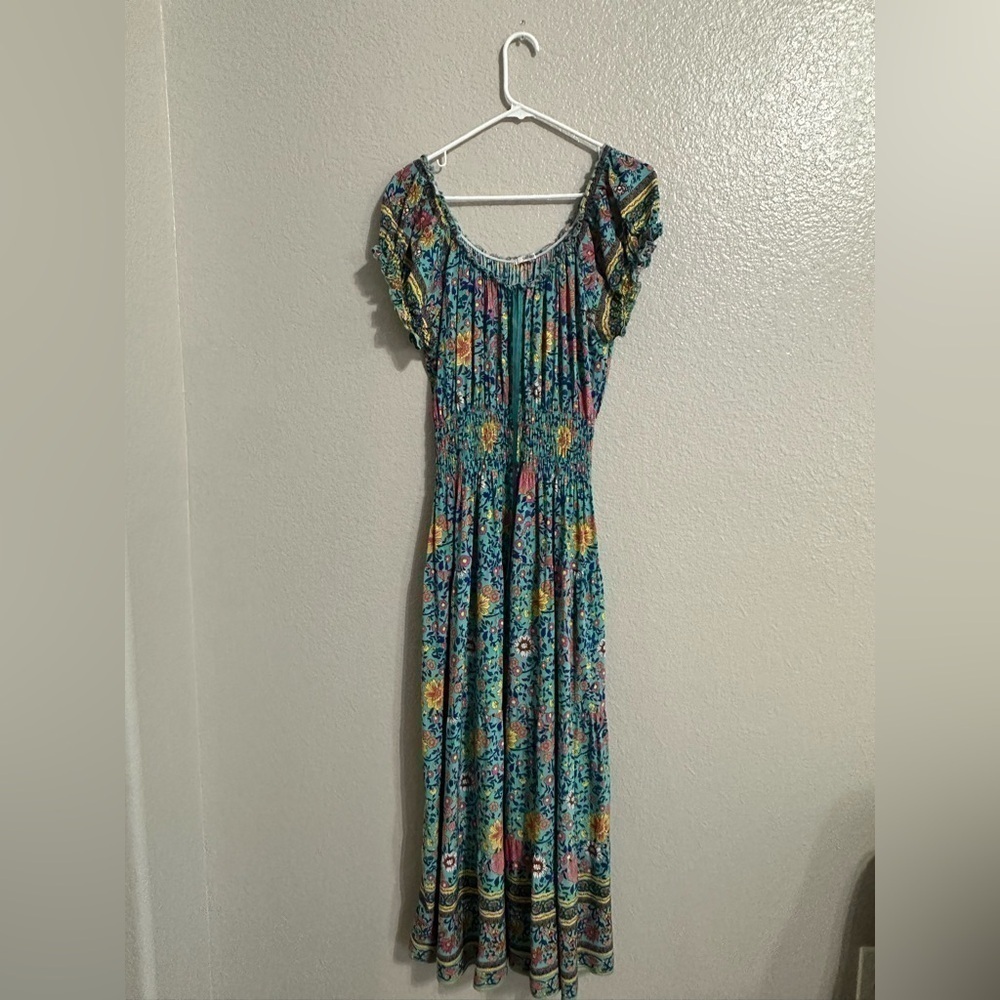 OSTOO Blue Floral Frilly Puff Sleeve Maxi Dress Size XXL